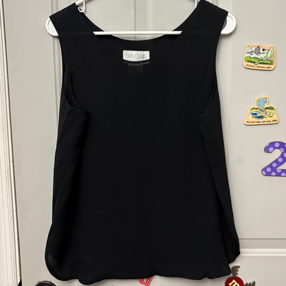 Sleek Black Sheer 100% Silk Sleeveless Blouse - Picture 1 of 6